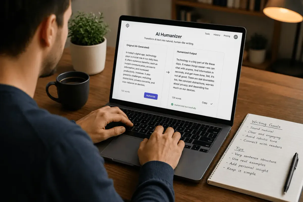 person using a chatgpt humanizer tool to improve natural writing