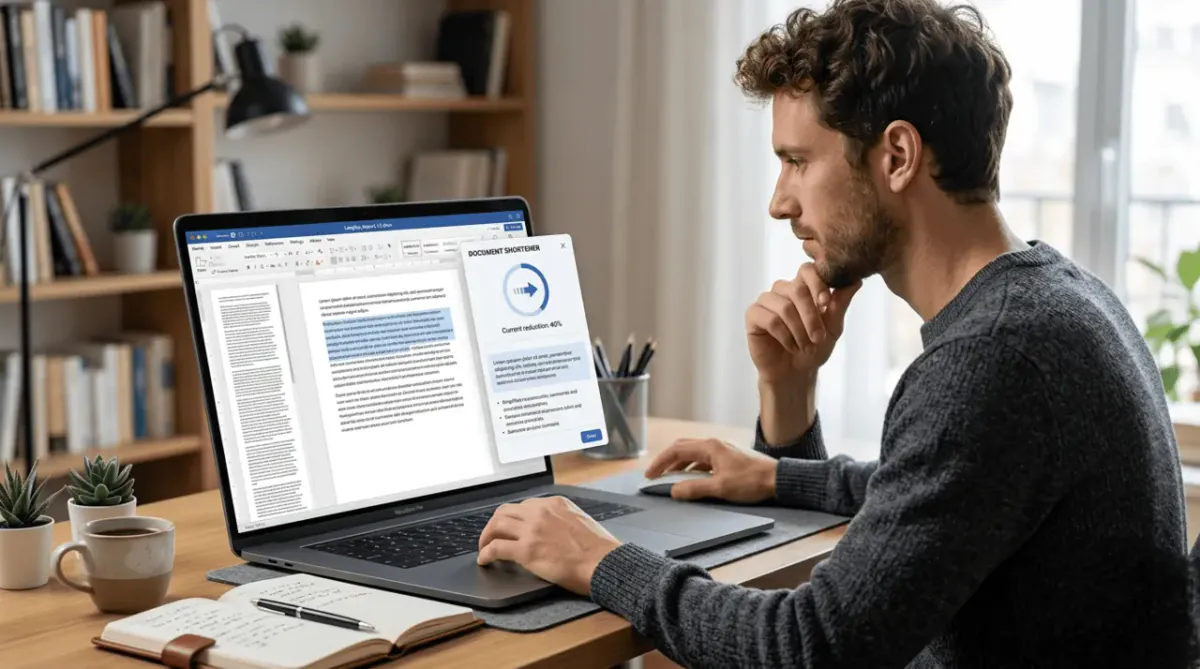 A person using a tool to shorten a long digital document