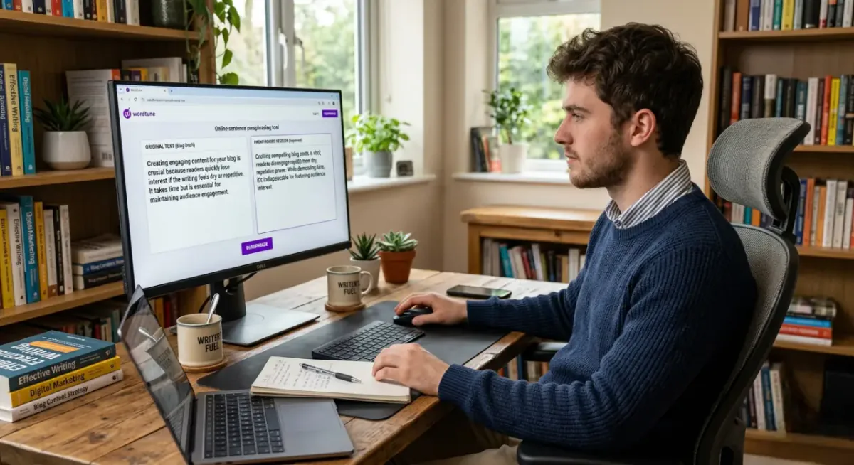 A person checking the originality of their digital writing