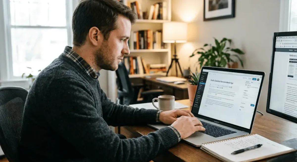 A person writing and editing a blog post on a computer
