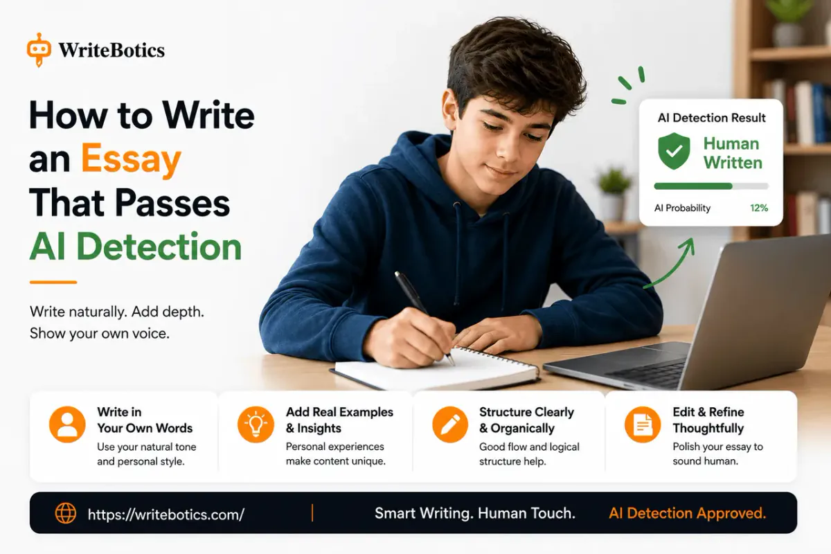 Student reviewing an essay draft against AI detection results