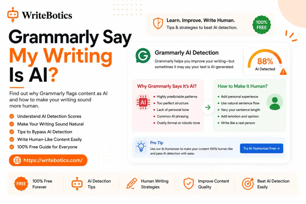 Writer reviewing a Grammarly AI detection result on a laptop